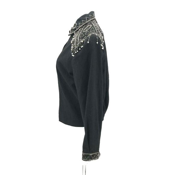 Vintage Modi Denim Women's Western Beaded Shirt Jacket Shacket Sz L 10-12 Black - Picture 4 of 9